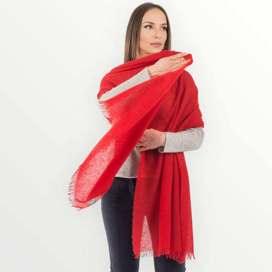 Red Julian handwoven pure Cashmere Travel Wrap