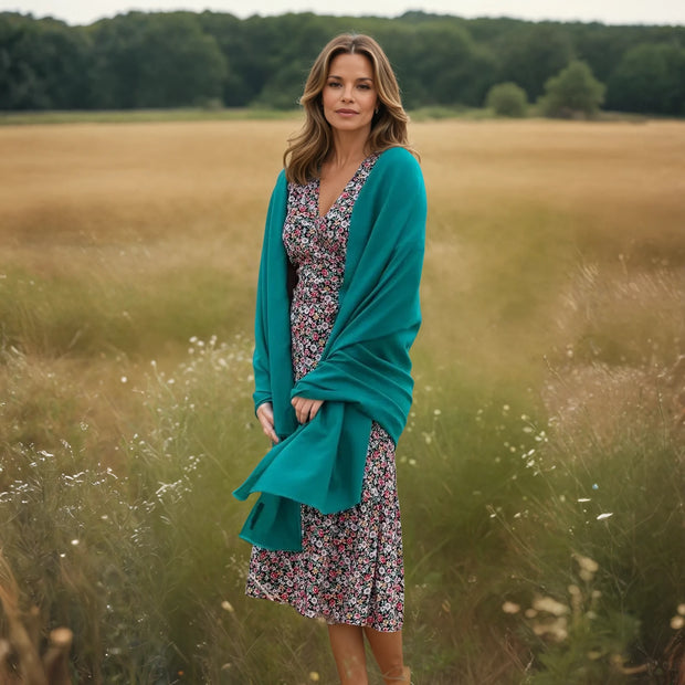 Teal Handwoven Cashmere Julian Wrap - Luxurious Elegance