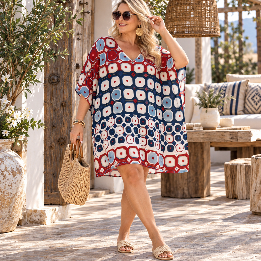 Geo Maya Short Kaftan Top Tunic Sizes Available AU 14-30