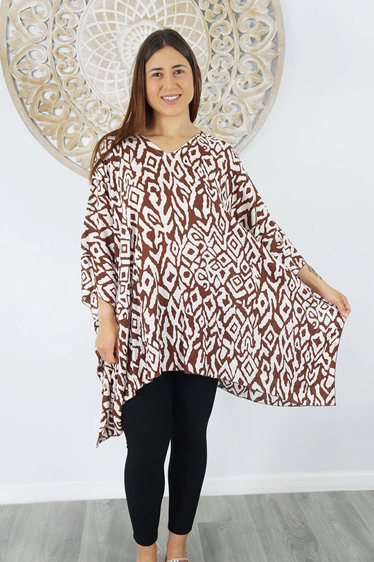 Brown Maya Short Top Tunic One Size 14-26