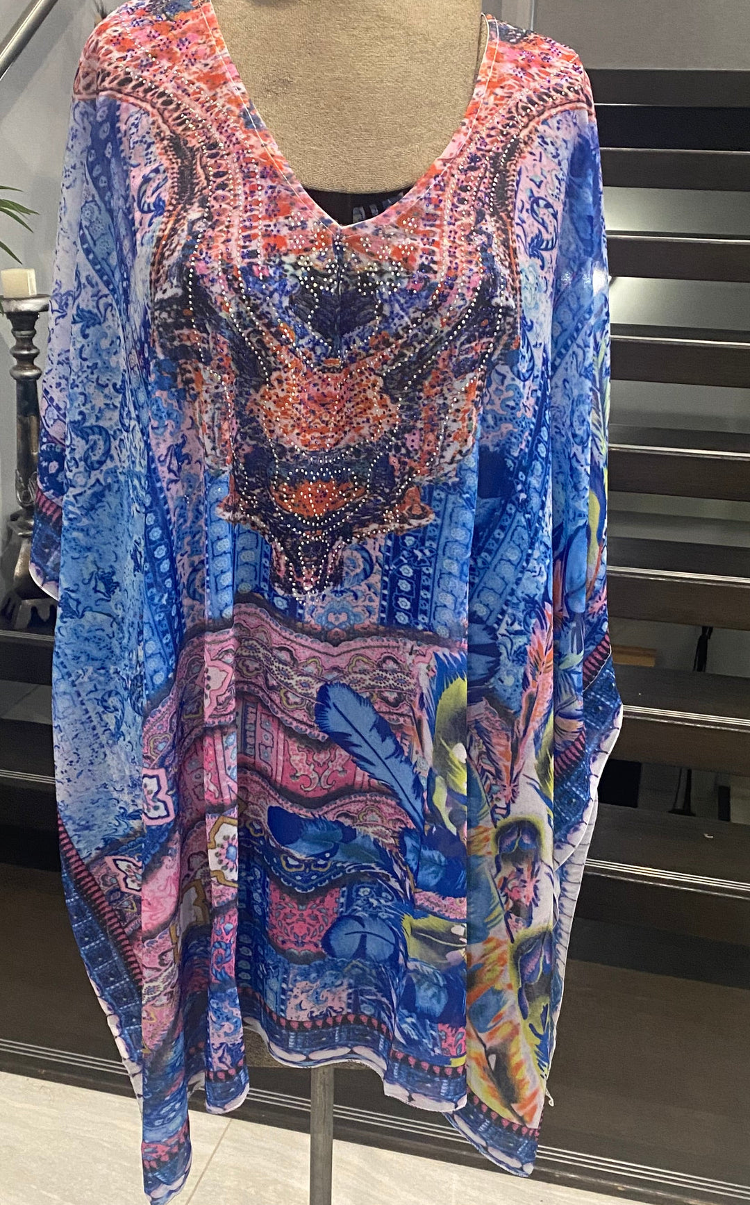 Kyra Relax Fit Bohemian Sheer Embellished  Kaftan Top One Size 10 to 22