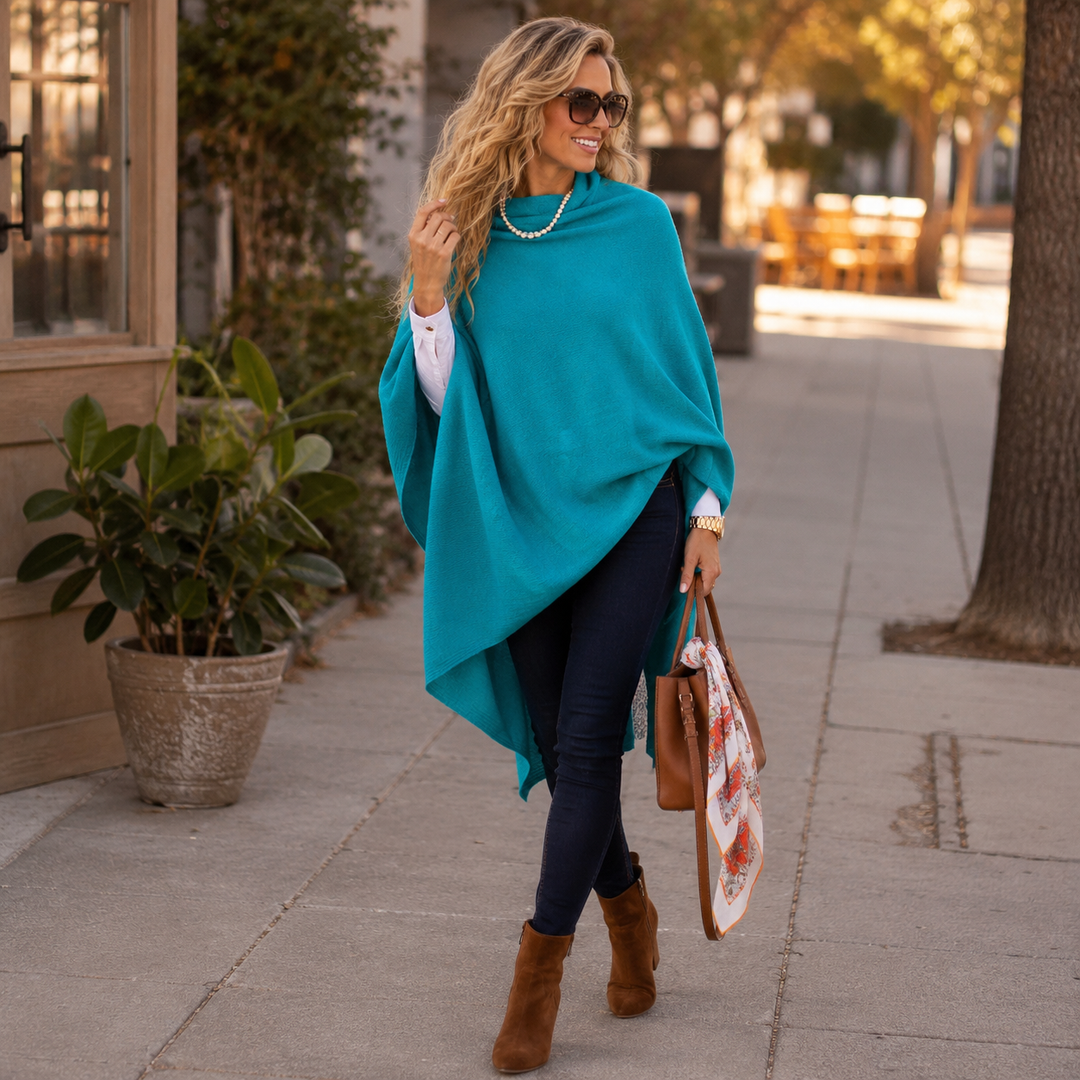 Turquoise Teal Mklane Julian 100% Cashmere Oversized Poncho