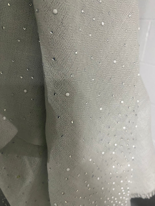 Pearl Grey Julian Cashmere Pashmina Swarovski Crystals Handwoven Wedding Wrap Shawl