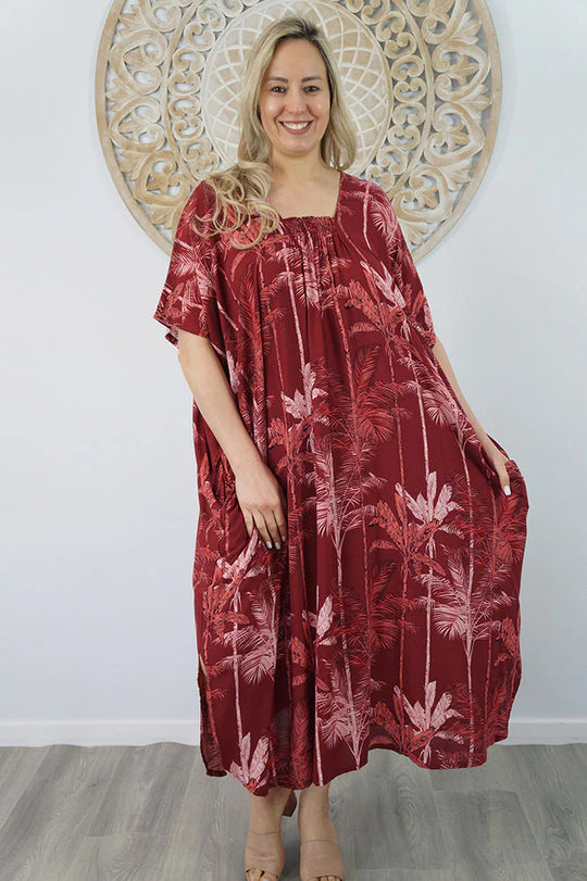 Maya Luxe Maroon Kaftan Dress -One Size AU 10-30