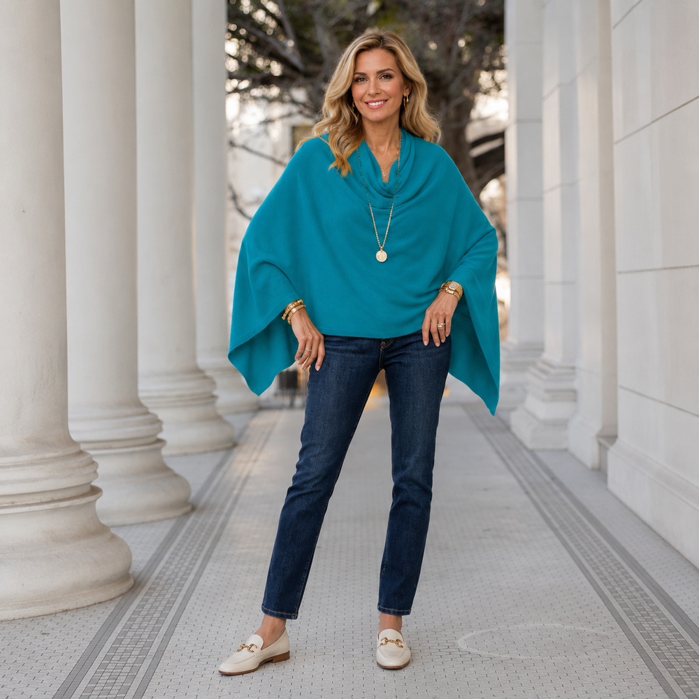 Jade Teal Mklane Julian 100% Cashmere Oversized Poncho