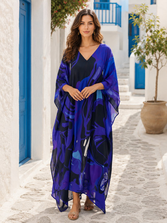 Maya Bliss Boho Black Purple kaftan - Sizes Available AU 14-32