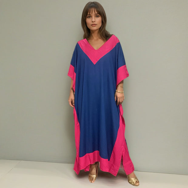 Blue Pink Bamboo Cotton Resort wear Kaftan