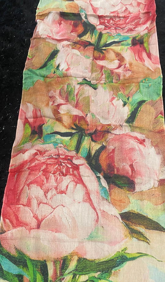 Mklane Cashmere Ultra fine Julian Wearable Art Scarf -Peony Spring