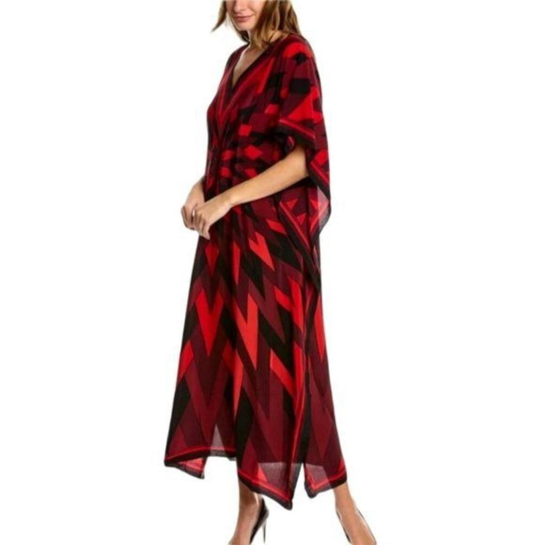 Maya Red Black MIDI Kaftan Dress O/S AU 12-26