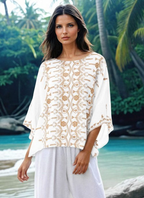 Ivory Embroidered Maya Top Tunic KaftanOSFA 14-24