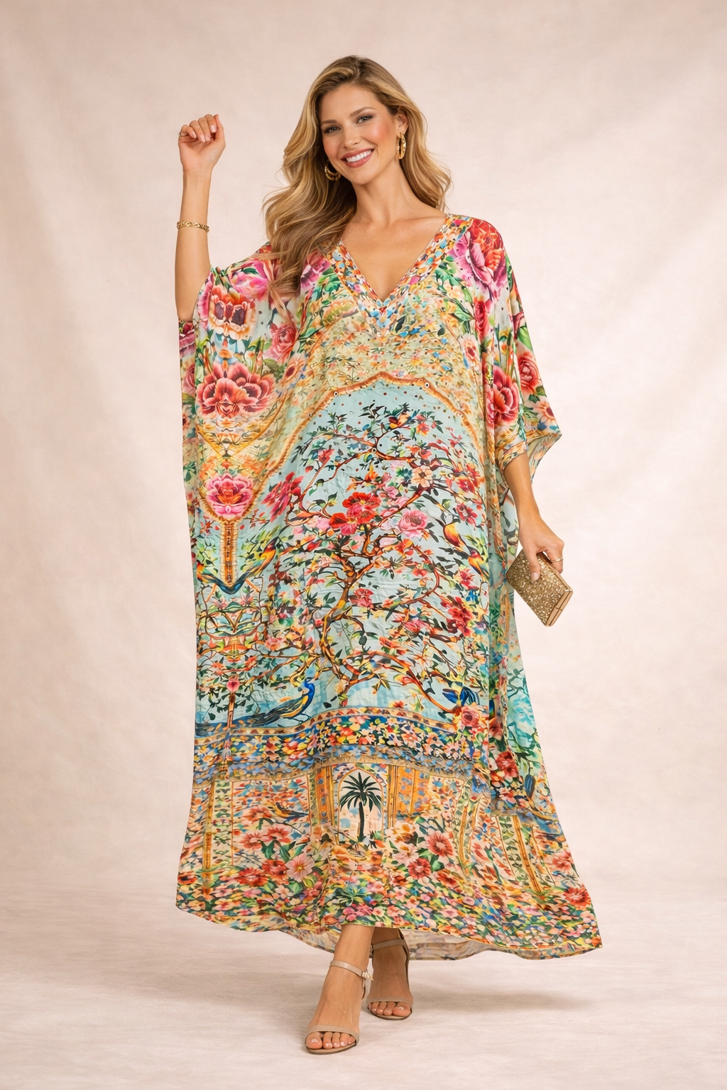 Oasis Mirage Maya Silk Mix Bling Kaftan.         Sizes Available AU 12-32