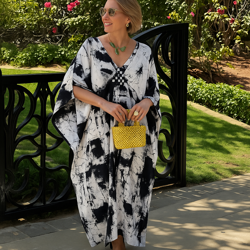 Maya White Tropical Loose, Casual Kaftan -  AU 8-20