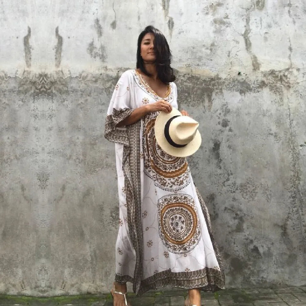 White taupe  Maya Bling Long Kaftan OSFA AU 12-26
