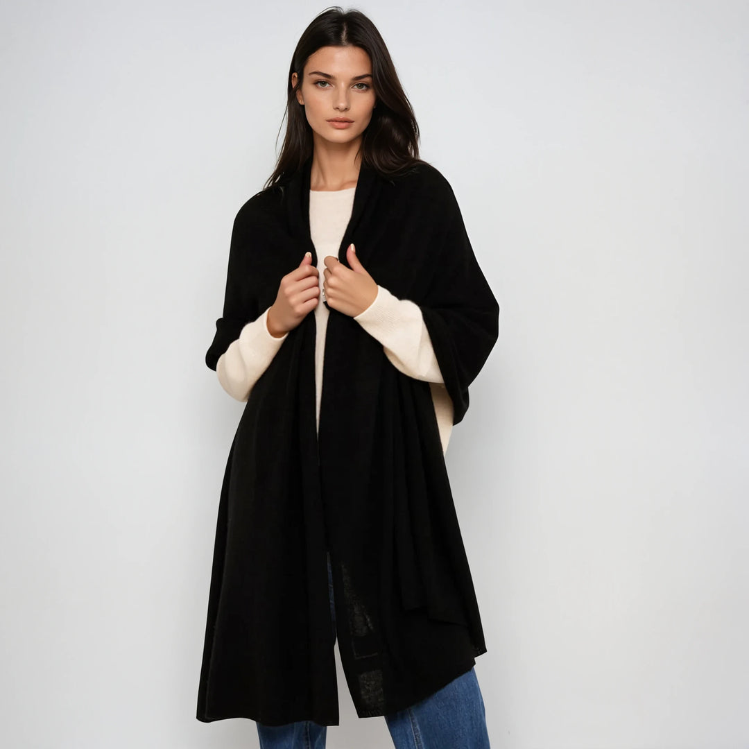 Black Julian 100% Cashmere Knitted Extra large Travel Wrap/Shaw