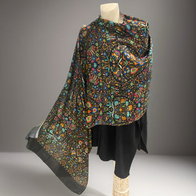 Julian Black Wool Silk Blend Wrap/ Scarf