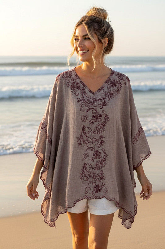 Embroidered Maya Top Tunic Kaftan O/S 14-22