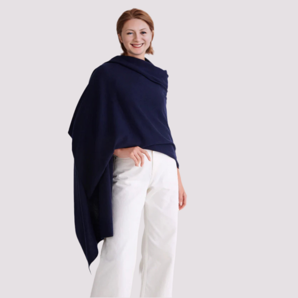 Navy Blue 100% Cashmere 2 ply Large knitted Julian Wrap/ Scarf
