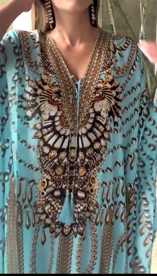 Blue Jeweled Silk Luxurious Coco Bella kaftan 12-20
