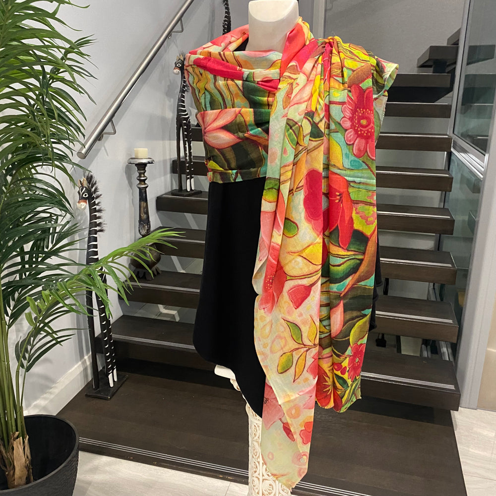 Floral Whispers - 100% Cashmere Julian Scarf /Wrap