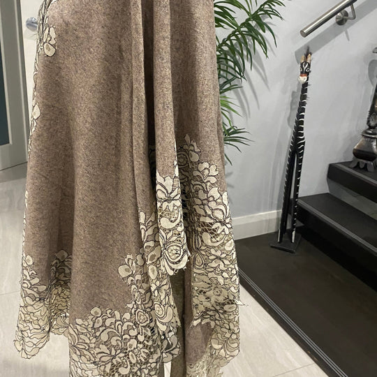 Julian Cashmere Knitted Oversized Cape Shawl with Lace -More style available