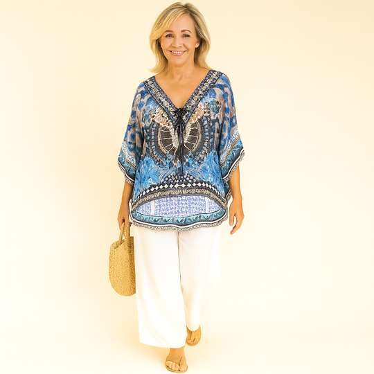 Kyra Viscose Silk Tunic Top kaftan AU 8-14-Petite Fit