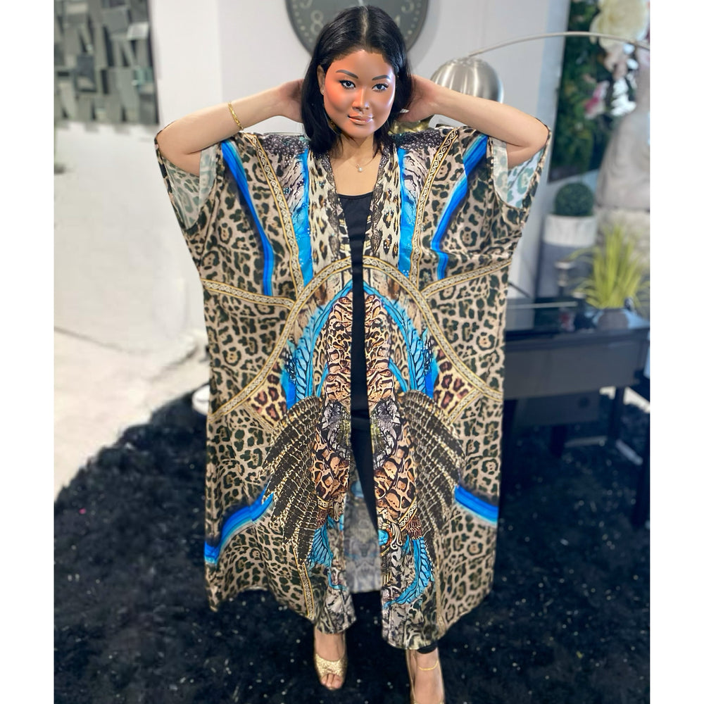 Maya Plus Size Silk Mix Embellished Kaftan Jacket Set AU 24-30
