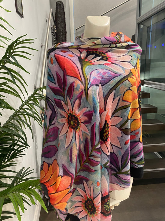 Floral 100% Cashmere Julian Scarf /Wrap