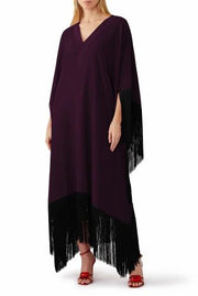 Fringed Formal  MIDI Coco Bella Silk Blend kaftan Maxi- Wine black