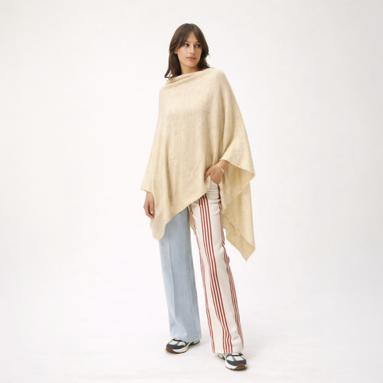 Ivory Crème 100% Cashmere Oversized Julian Poncho