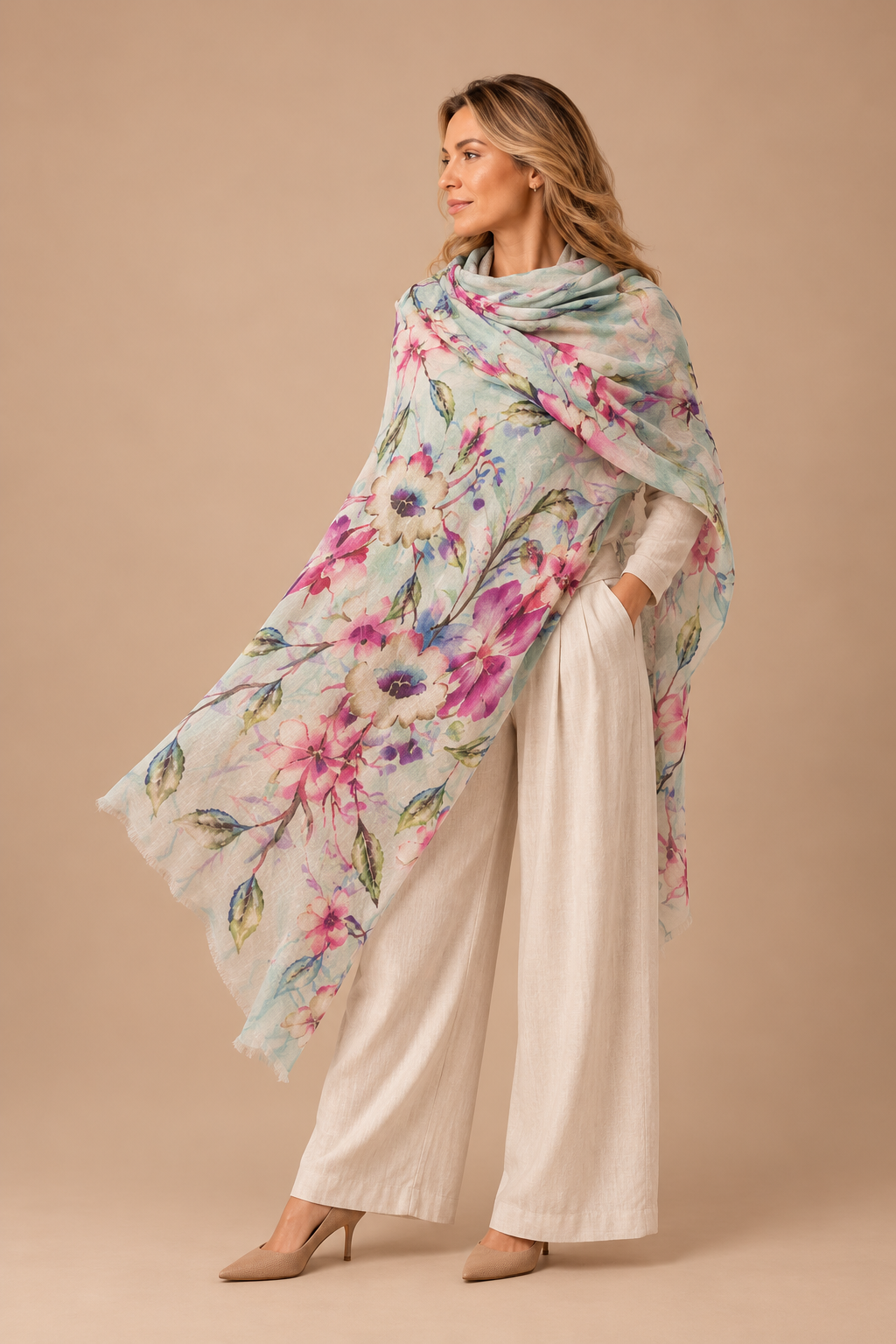 Cashmere Printed Wearable art Julian Ultralight Scarf-More Designs Available