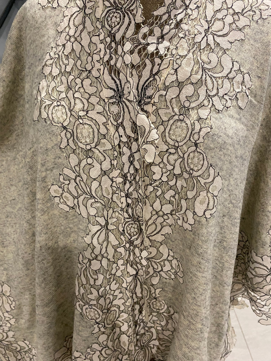 Julian 100% Cashmere Oversized Knitted Cape with Lace