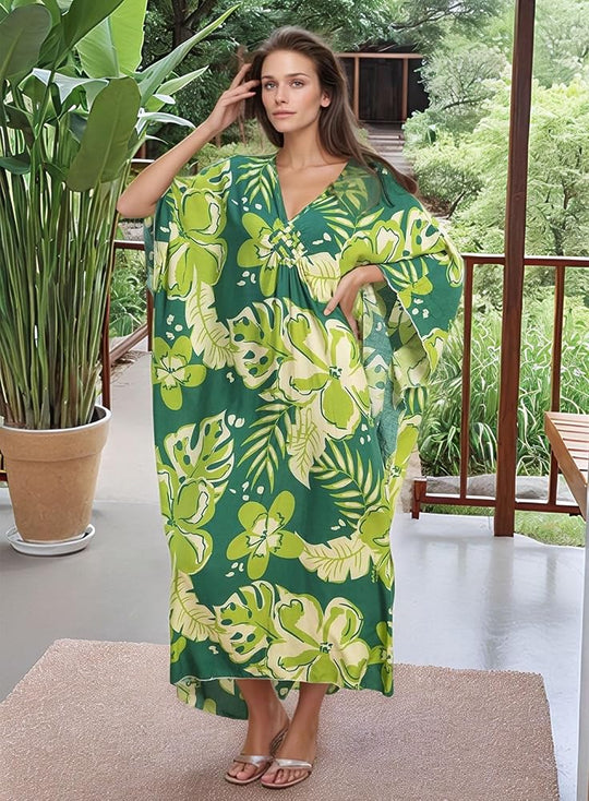 Tropical Resort Cotton Bamboo Maxi Dress