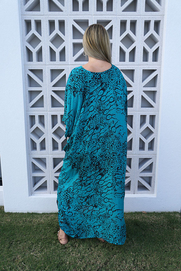 Turquoise Leopard Kaftan Dress Maya Tropical Kaftans-More Styles