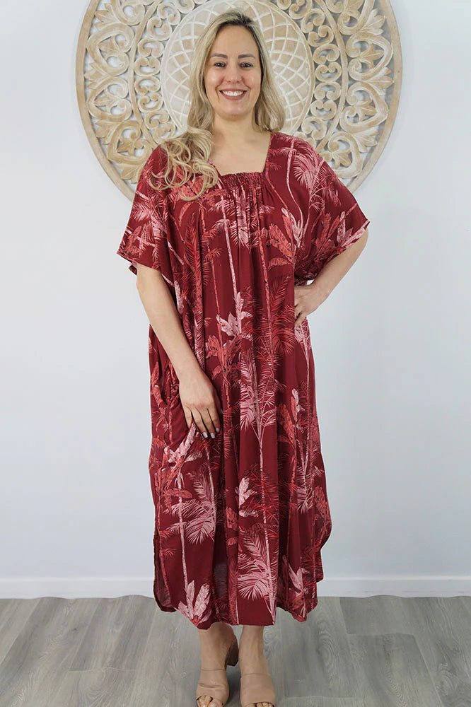 Maya Luxe Maroon Kaftan Dress -One Size AU 10-30
