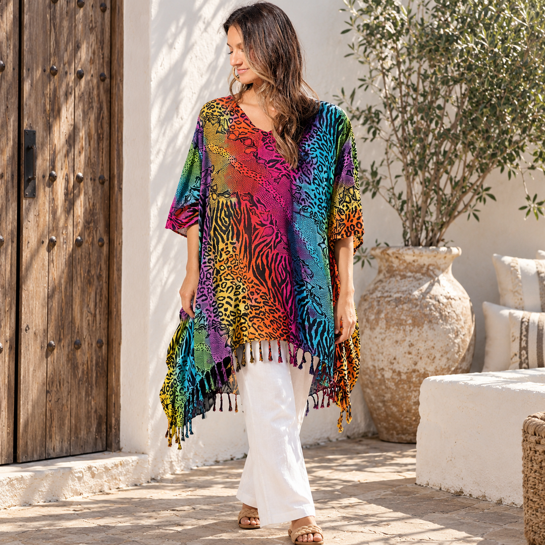 Tropical Maya Top Tunic Coverup Kaftan OFSA 14-26