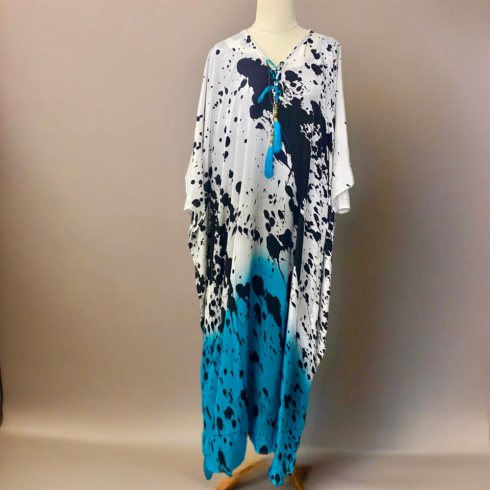 Tropical Coco Bella kaftan Resort Wear Aqua White