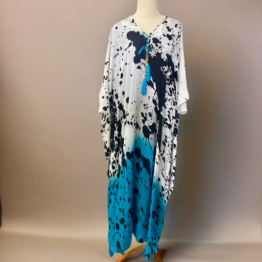 Tropical Coco Bella kaftan Resort Wear Aqua White