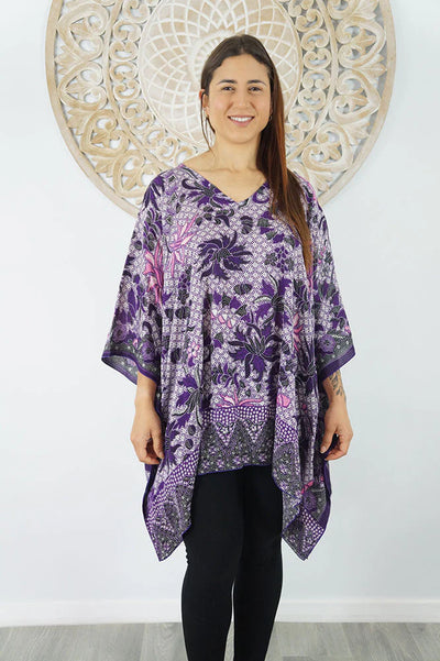 MAYA Floral Short kaftan/ Tunic Tops | OSFA Top for Women