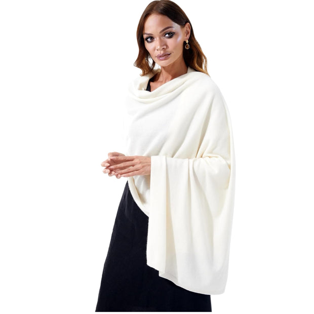 100% Cashmere knitted Julian Wrap/ Scarf-White