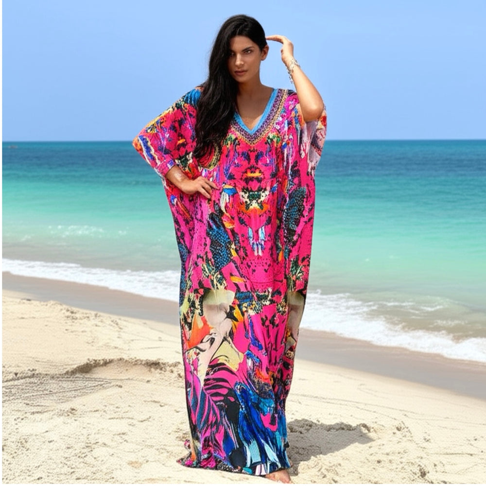 Maya Pink Fusion Silk Mix Kaftan,Front tie with embellishments-Sizes AU 12-32