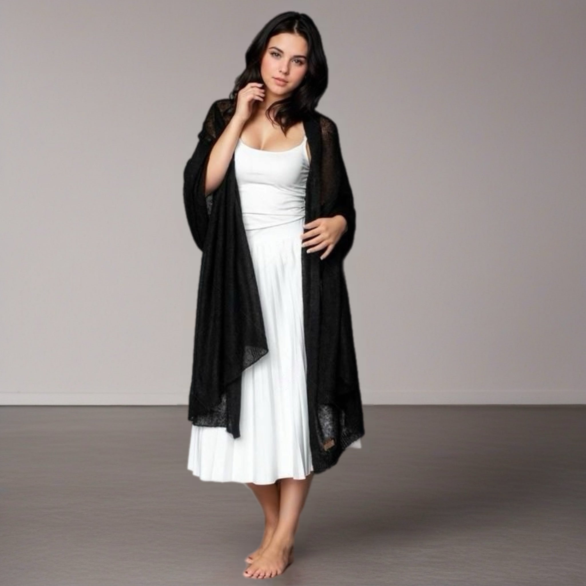 Black Julian Handwoven Pashmina Cashmere wrap shawl Oversized