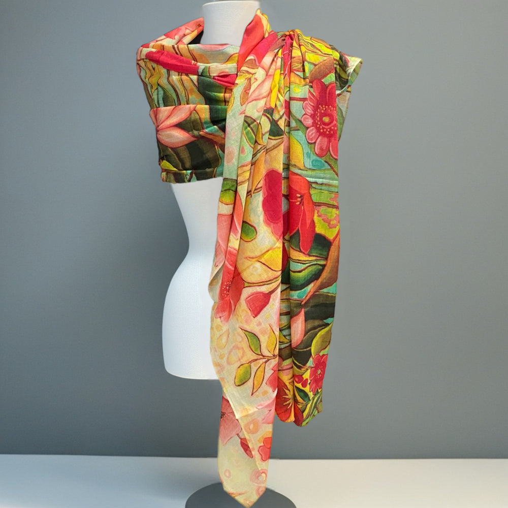 Floral Whispers - 100% Cashmere Julian Scarf /Wrap