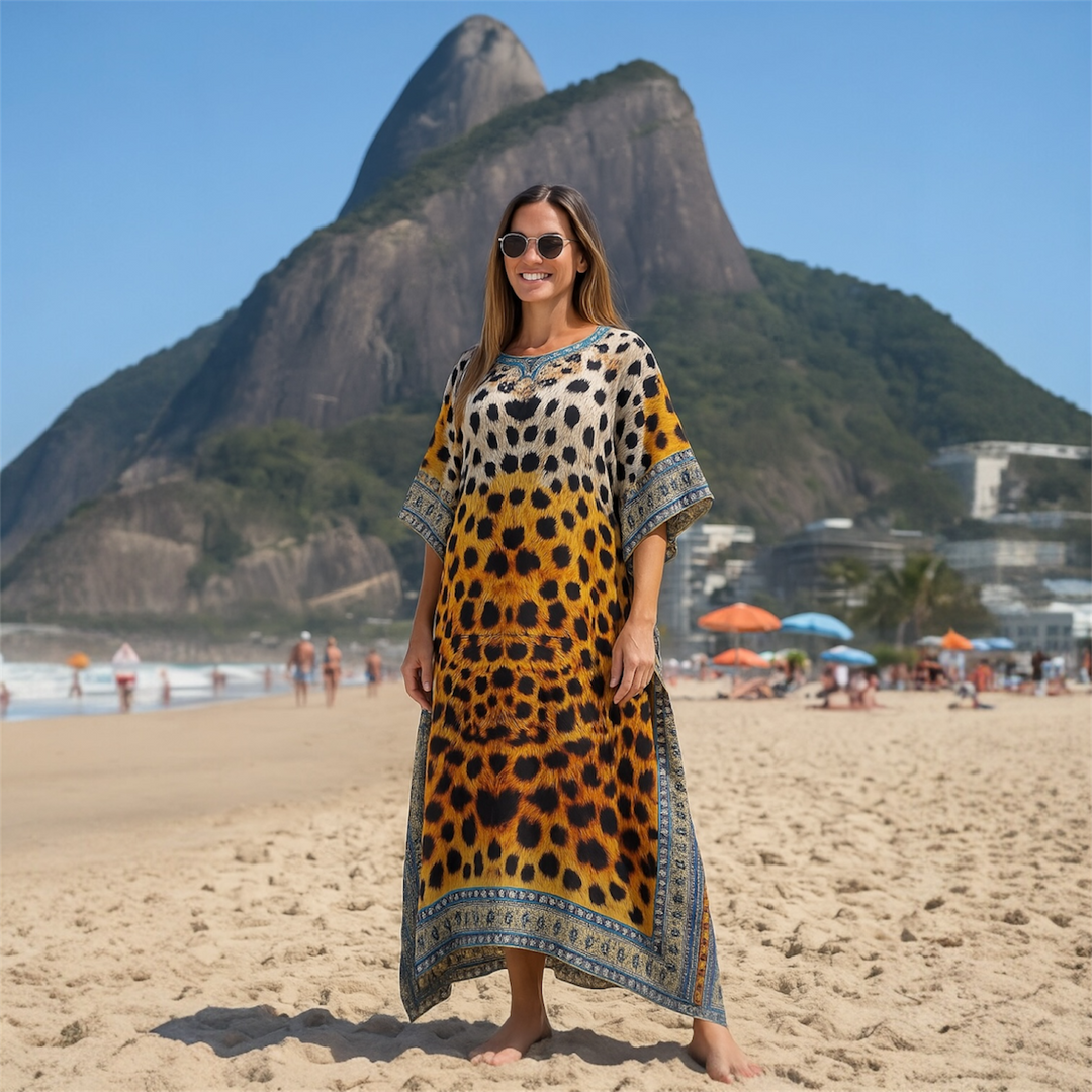 Coco Bella Footprints Silk Mix Kaftan O/S AU 16-26