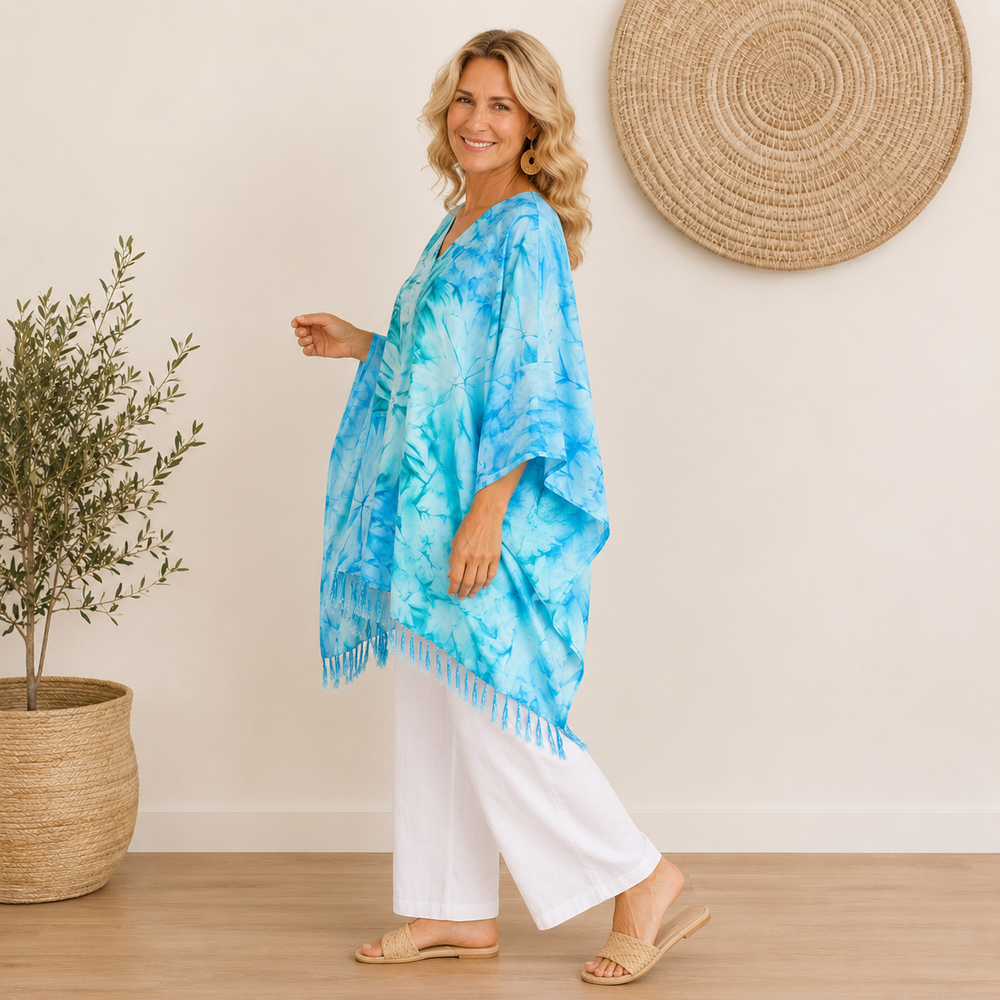 Blue Sea Tie Dye Maya Top Tunic Kaftan OFSA 14-26