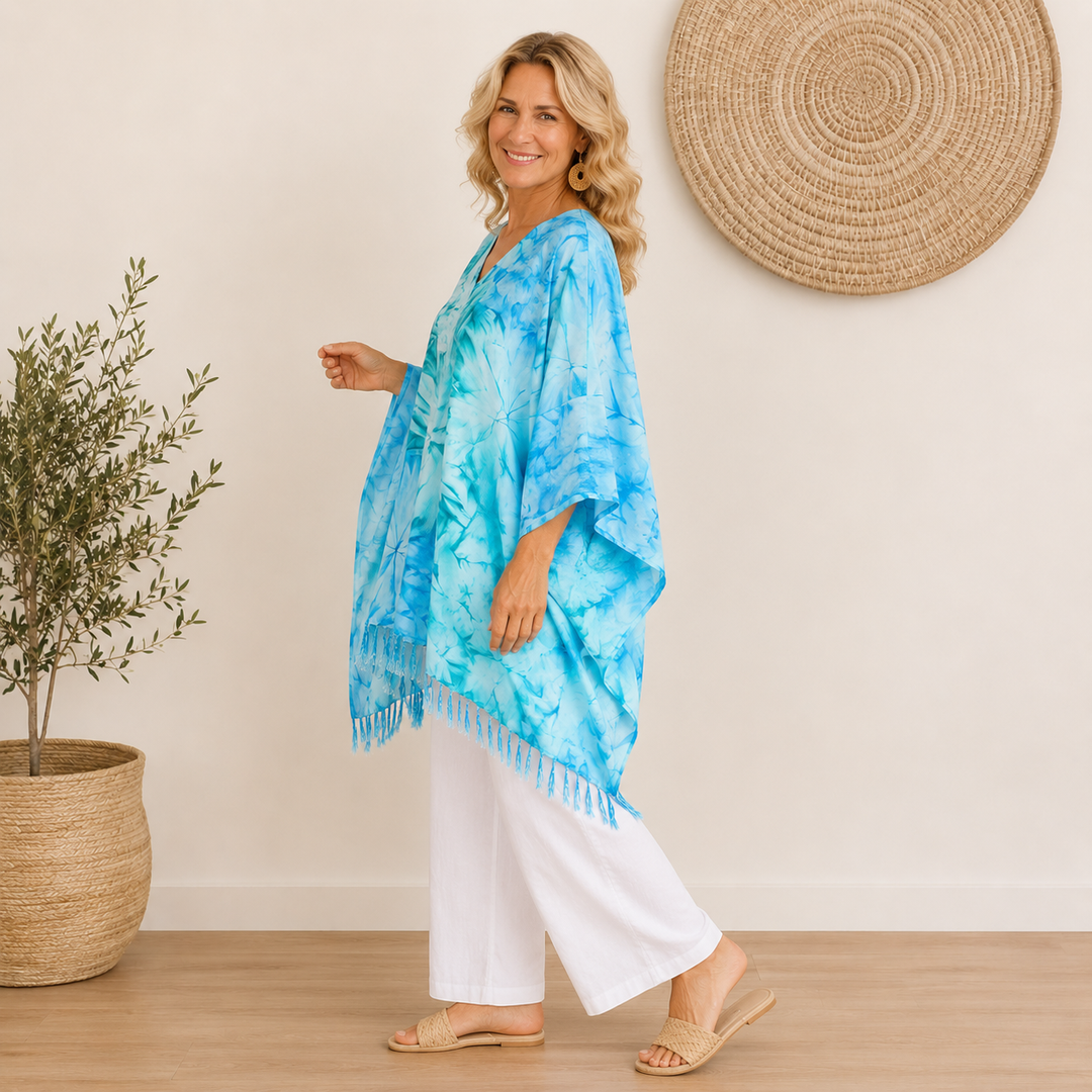 Blue Sea Tie Dye Maya Top Tunic Kaftan OFSA 14-26