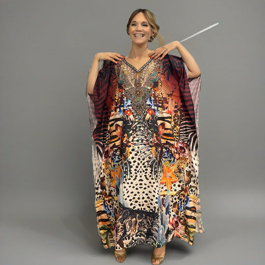 Milano Royal Maya Silk Mix Bling Kaftan.Sizes Available AU 12-32