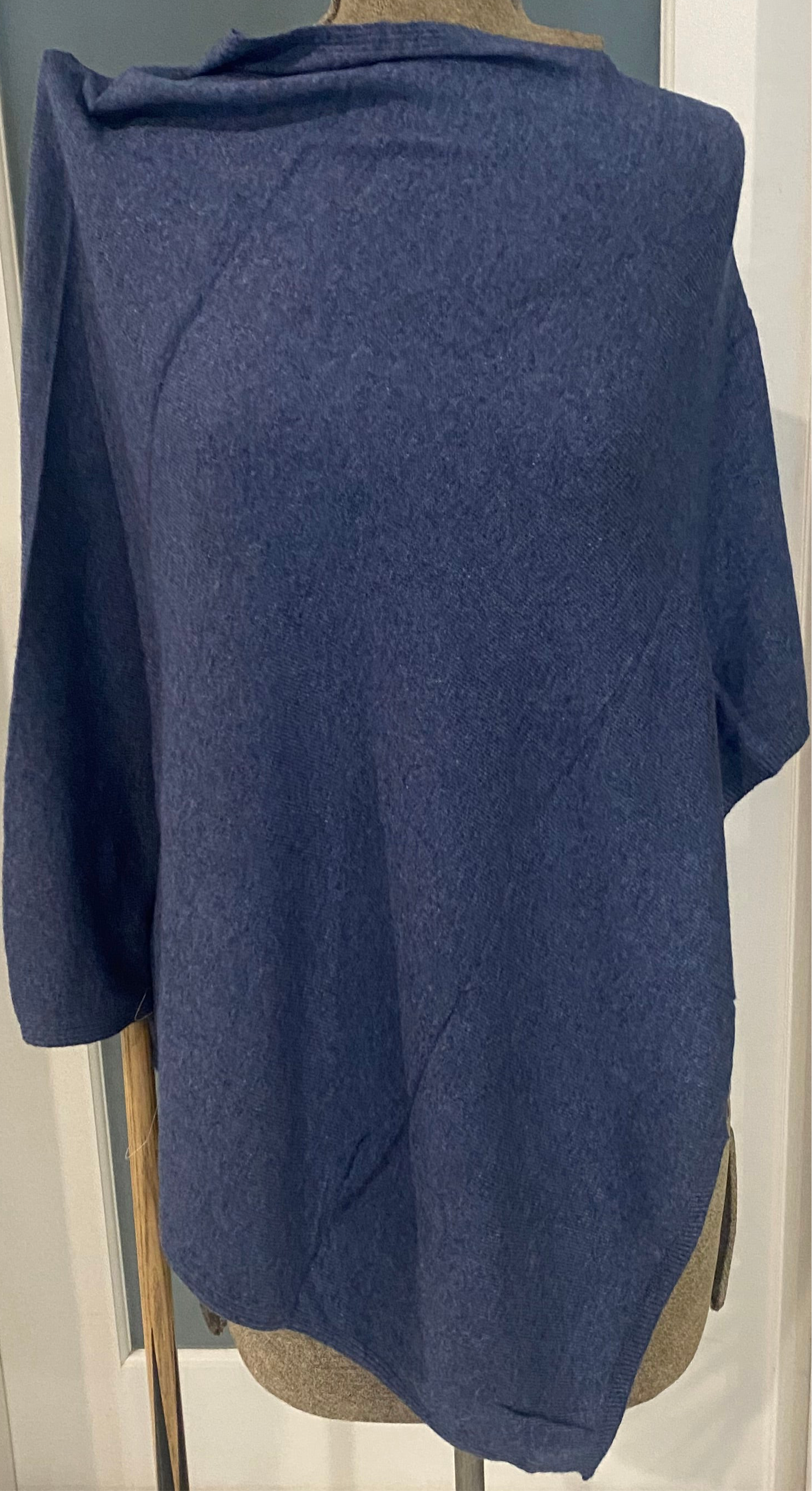 Denim Blue Julian 100% Cashmere Knitted Poncho