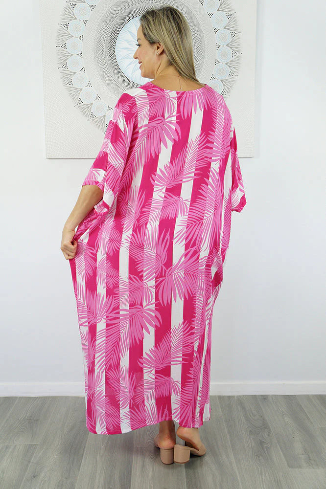 Fern n stripes Maya Rayon Pink Kaftan 12-26