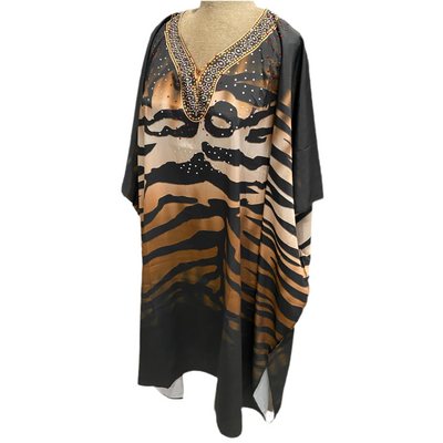 Black Maya Embellished Silk Mix kaftan Tunic Top 14-28