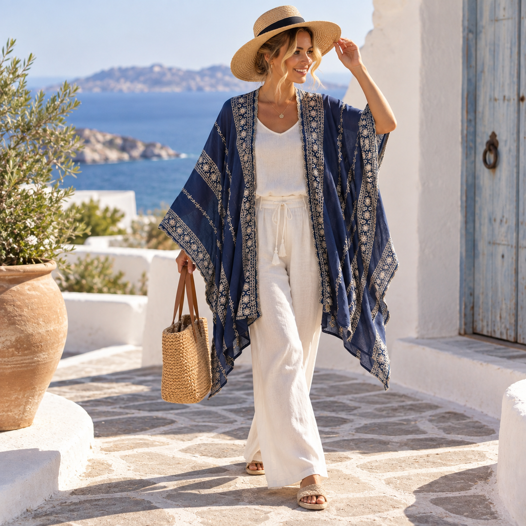 Navy Blue Embroidered Maya Coverup Kimono O/S 14-22